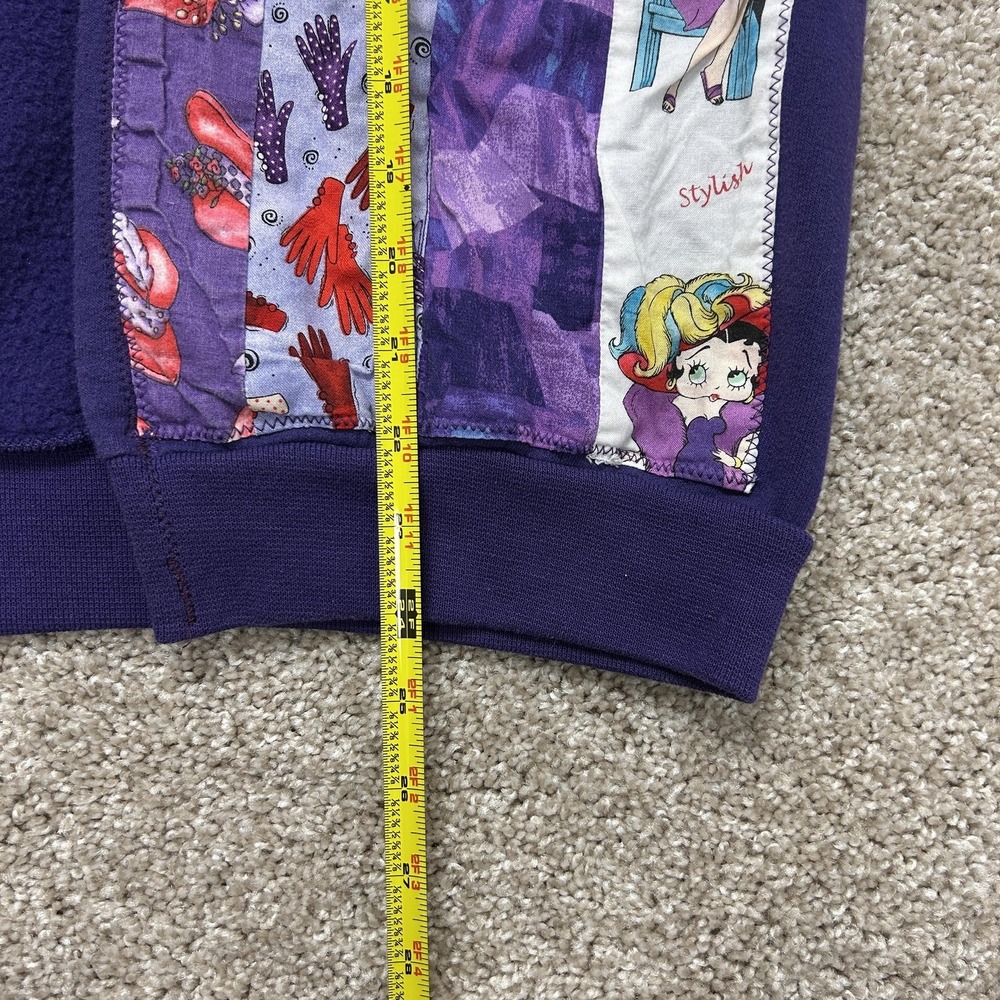 Y2K Betty Boop Cardigan Sweatshirt Womens Medium Purple Patchwork Homemade - Picture 4 of 6